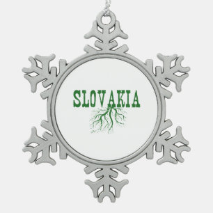 Slovakia Rooted Green Tree Roots Word Art Snowflake Pewter Christmas Ornament