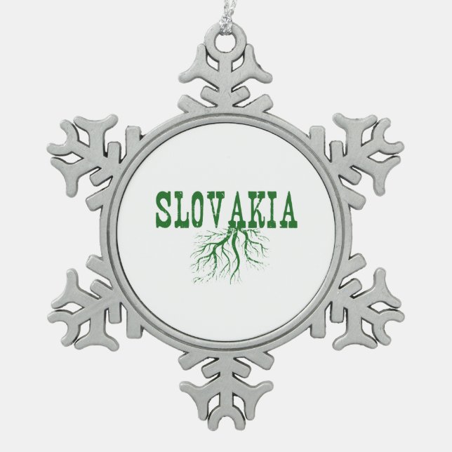 Slovakia Rooted Green Tree Roots Word Art Snowflake Pewter Christmas Ornament (Front)