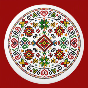 Slovakian Detva "Stitched" Folk Art Ceramic Knob