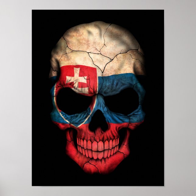 Slovakian Flag Skull on Black Poster (Front)