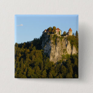 Slovenia, Bled, Lake Bled, Bled Castle on 15 Cm Square Badge