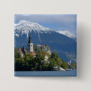 Slovenia, Bled, Lake Bled, Bled Island, Bled 15 Cm Square Badge
