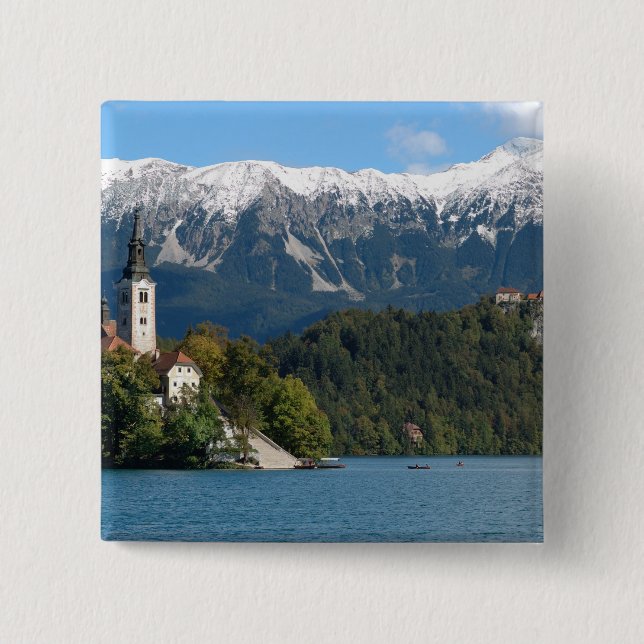 Slovenia, Bled, Lake Bled, Bled Island, Bled 2 15 Cm Square Badge (Front)