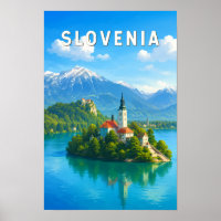 Slovenia Illustration Travel Art Vintage