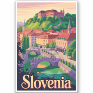 Slovenia Ljubljana Bridge Illustration Travel Art