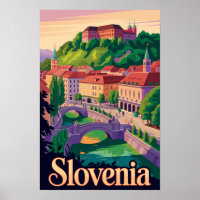 Slovenia Ljubljana Bridge Illustration Travel Art