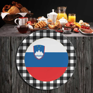 Slovenia Plate, buffalo plaid & Slovenian Flag Paper Plate