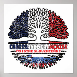 Slovenia Slovenian  French France Tree Roots Flag Poster