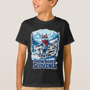 Slovenia Snowboarding Wolf With Mountains T-Shirt