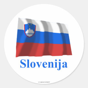 Slovenia Waving Flag with Name in Slovenian Classic Round Sticker