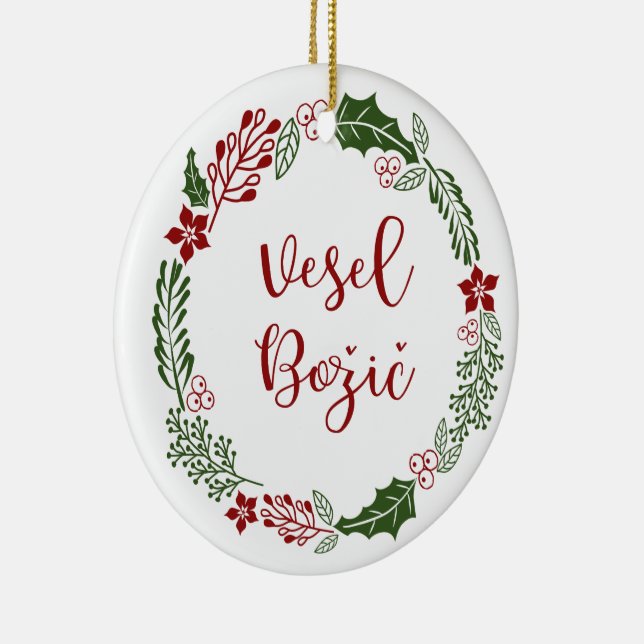 Slovenian Merry Christmas Wreath, Vesel Božič Ceramic Tree Decoration (Right)