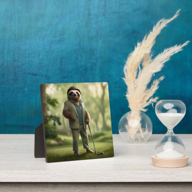 "Slow and Steady: A Sloth Dressed for Golf  Plaque (Insitu)
