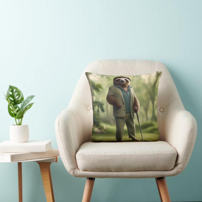"Slow and Steady: A Sloth Is Dressed for Golf  Cushion (Chair)