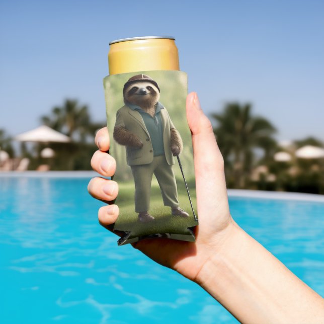 "Slow and Steady: A Sloth Is Dressed for Golf  Seltzer Can Cooler (In Situ Pool)