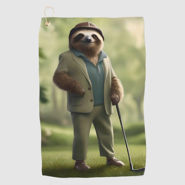 "Slow and Steady: A Sloth Is Dressed for Golf  Towel (Front)