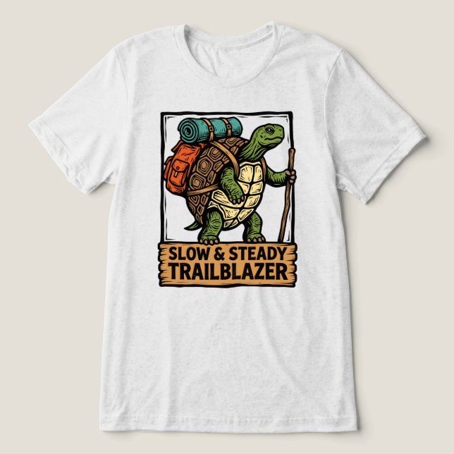 Slow and Steady Tortoise Backpacker Tri-Blend Shirt (Design Front)
