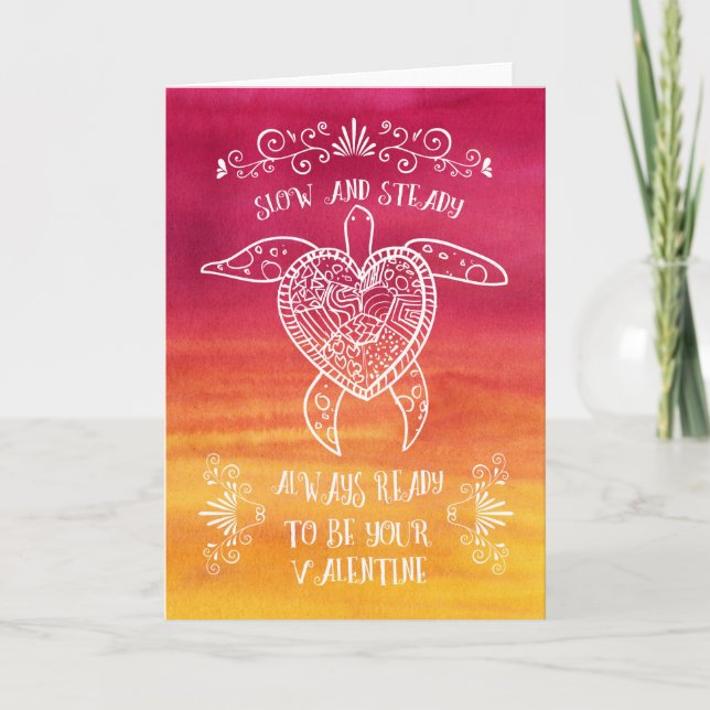 Slow and Steady Turtle Love-Funny Valentine Holiday Card (Front)