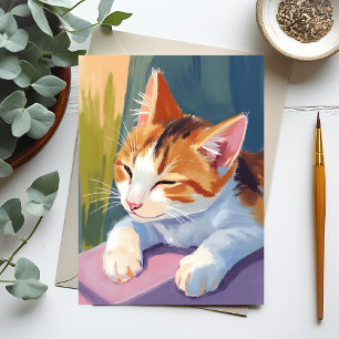 Slow Blinks   Cat Kitten Watercolor Pet Painting Postcard