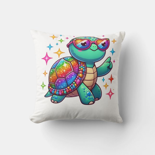 Slow but Fabulous – Sparkly Turtle Pride Design Cushion (Front)