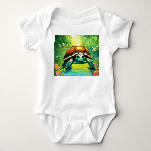 Slow but Steady" "Turtle Power" "Shell of Strength Baby Bodysuit (Front)