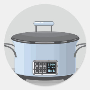 Slow cooking crock pot vector classic round sticker