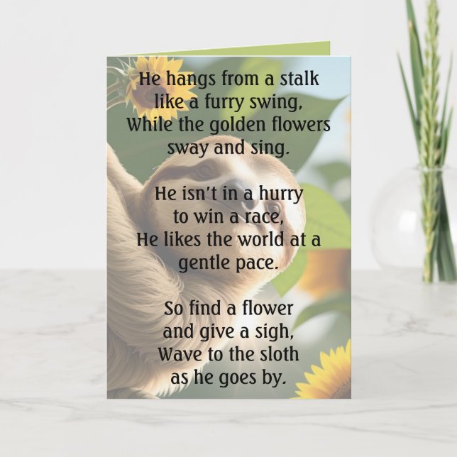Slow Down and Enjoy Life Sloth Card (Front)