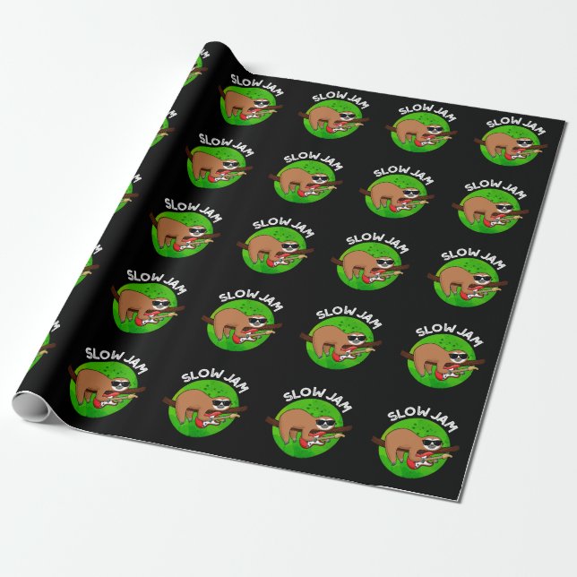 Slow Jam Funny Music Animal Pun Dark BG Wrapping Paper (Unrolled)