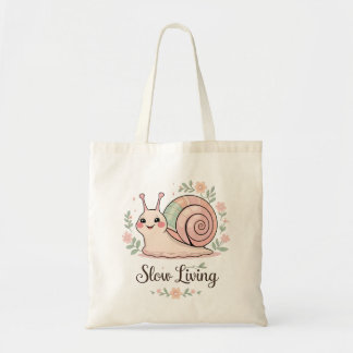 Slow Living | Pastel Snail with Floral Border Tote Bag