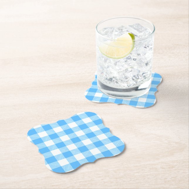 Slow-Living Summer Sky Check Paper Coaster (Insitu)