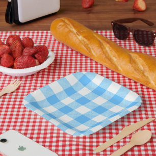 Slow-Living Summer Sky Check Paper Plate