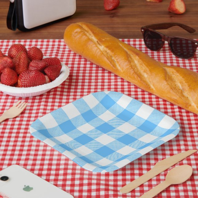 Slow-Living Summer Sky Check Paper Plate (Picnic)