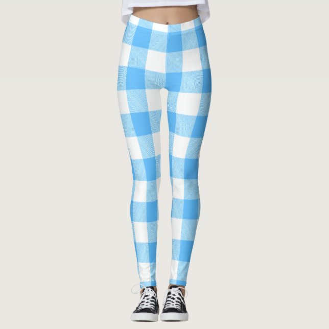 Slow-Living Summer Sky Plaid Leggings (Front)
