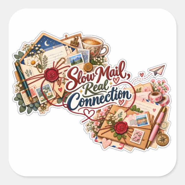 Slow Mail Real Connection Square Sticker (Front)