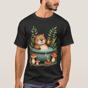 Slow Mornings Capybara Hot Spring Cottagecore Stic T-Shirt