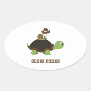 Slow Pokes - cowboy snail and turtle Oval Sticker