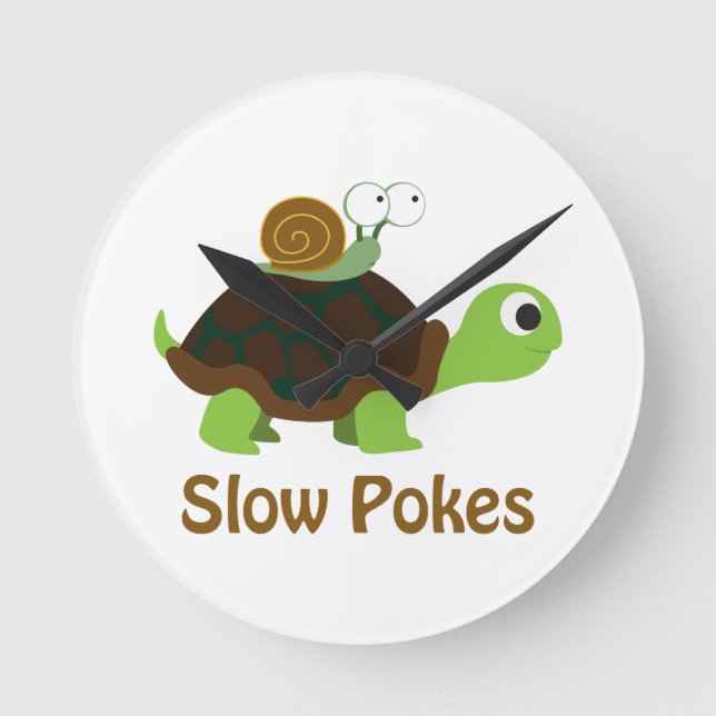 Slow Pokes - Cute Turtle and Snail Round Clock (Front)