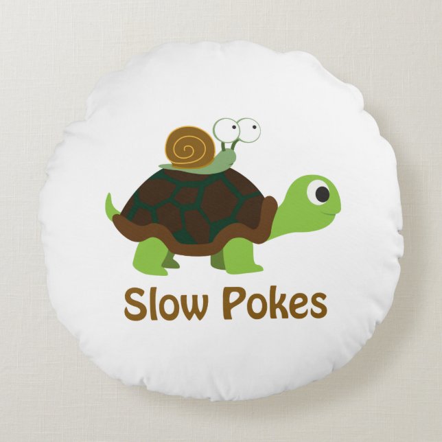 Slow Pokes Cute Turtle and Snail Round Cushion (Front)
