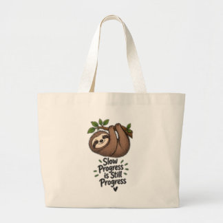 Slow Progress Is Still Progress Cute Sloth Large Tote Bag