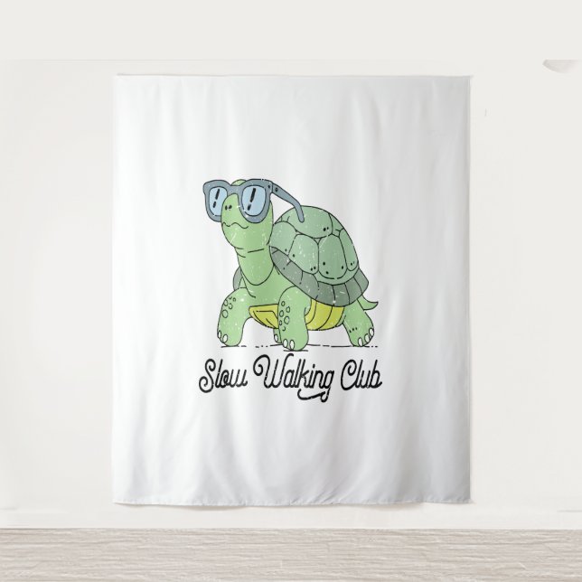 Slow Walking Club Cute Funny Turtle Tapestry (Front)