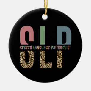 SLP cheetah print Speech language pathologist gift Ceramic Tree Decoration