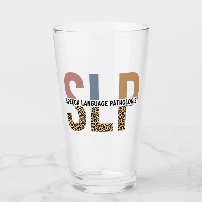 SLP Speech Pathologist Leopard Print Typography Glass (Front)