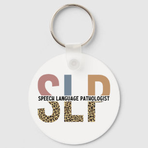 SLP Speech Pathologist Leopard Print Typography Key Ring