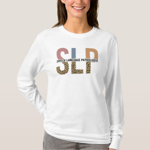 SLP Speech Pathologist Leopard Print Typography T-Shirt