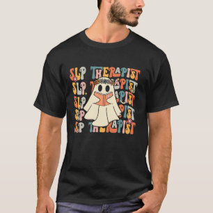 SLP Therapist Groovy Halloween Retro Ghost Speech  T-Shirt