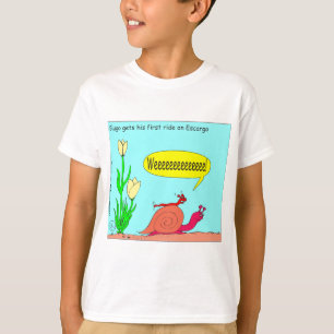 Slug Ride on Snail Cartoon T-Shirt