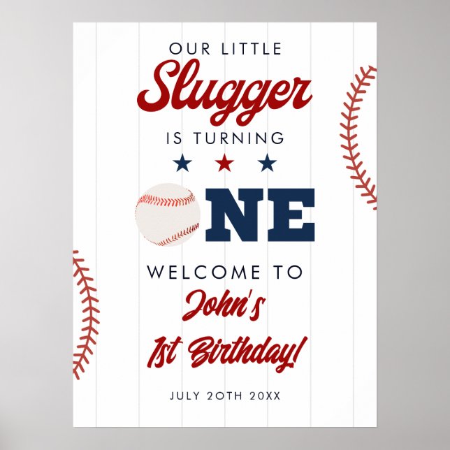Slugger Baseball 1st Birthday Welcome Sign (Front)