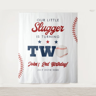 Slugger Baseball 2nd Birthday Photo Backdrop Tapestry