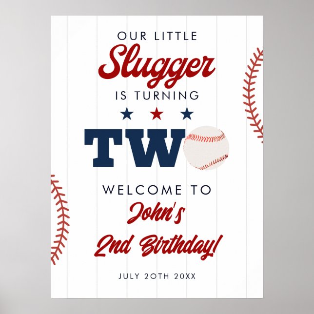 Slugger Baseball 2nd Birthday Welcome Sign (Front)