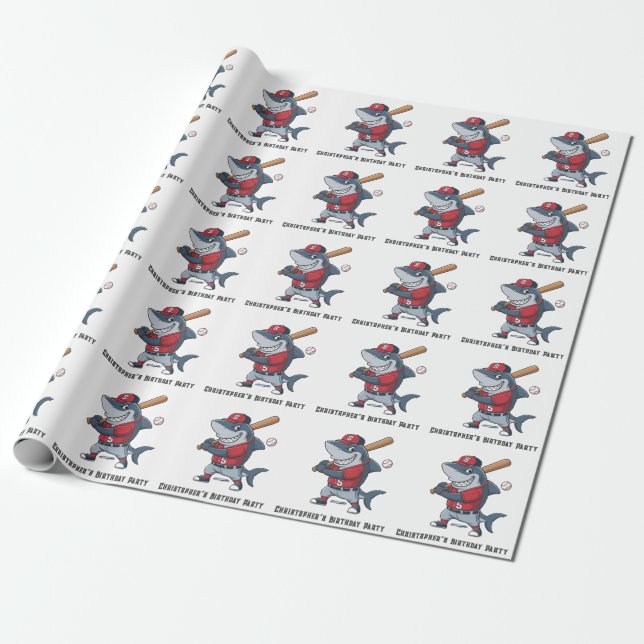 Slugger Shark Birthday Bash Wrapping Paper (Unrolled)