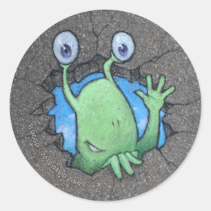 Sluggo breaks through classic round sticker